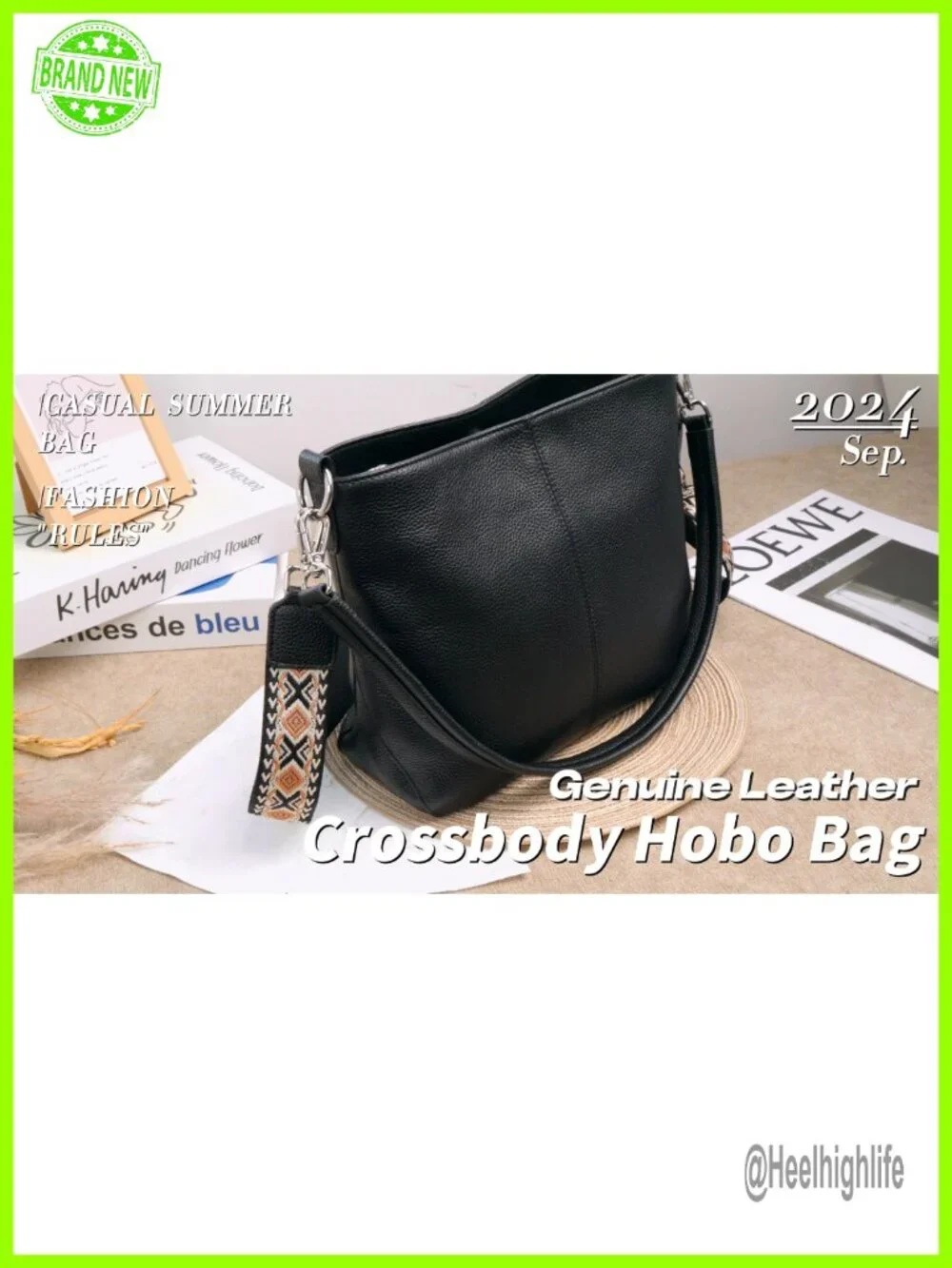Genuine Leather Crossbody Hobo Bag with Removable Straps